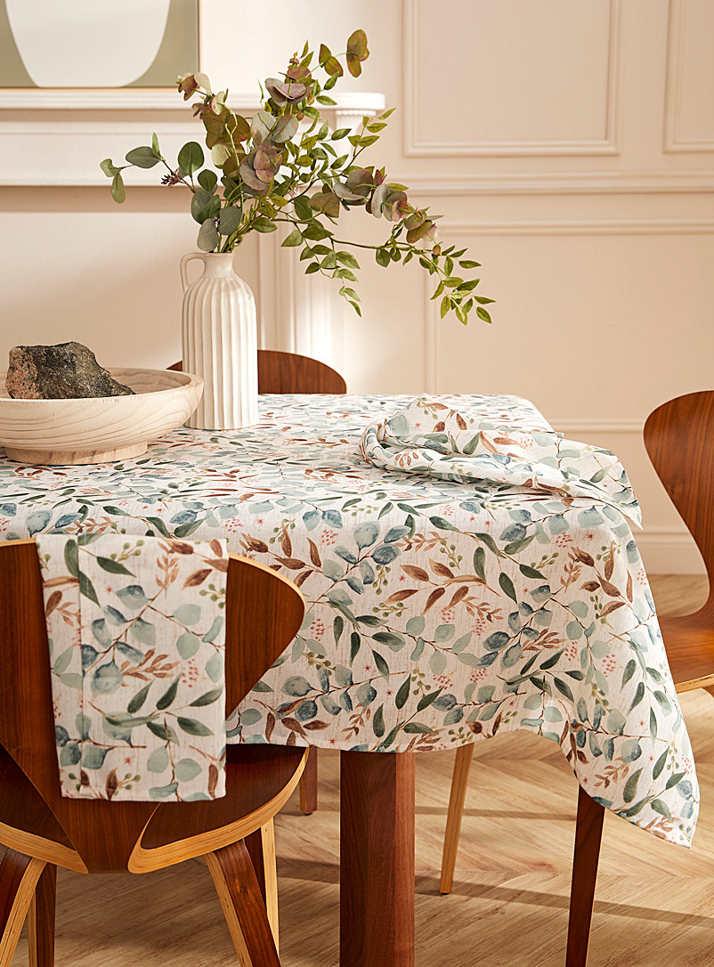 Simons Maison Patterned Ecru Eucalyptus recycled polyester tablecloth