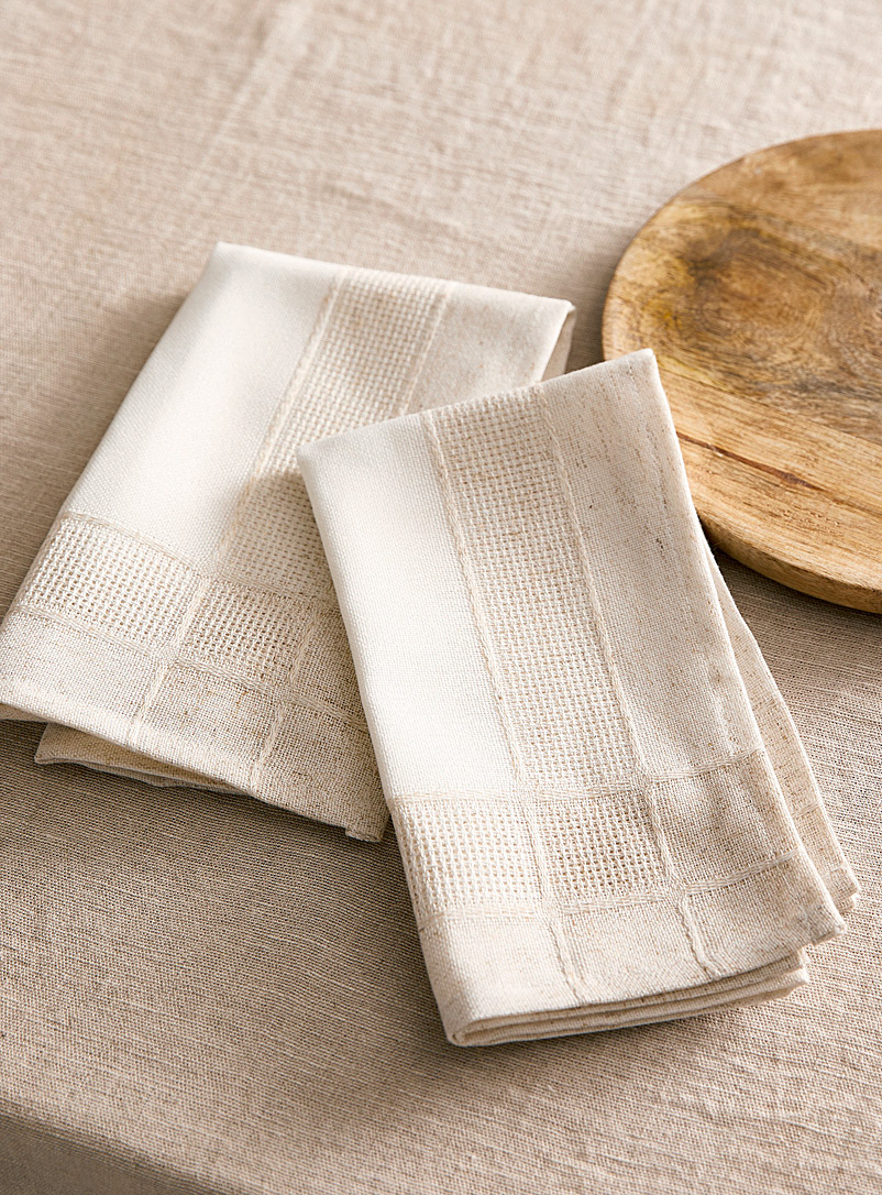 Simons Maison: Les serviettes de table jacquard cadre façon lin Ensemble de 2 Assorti