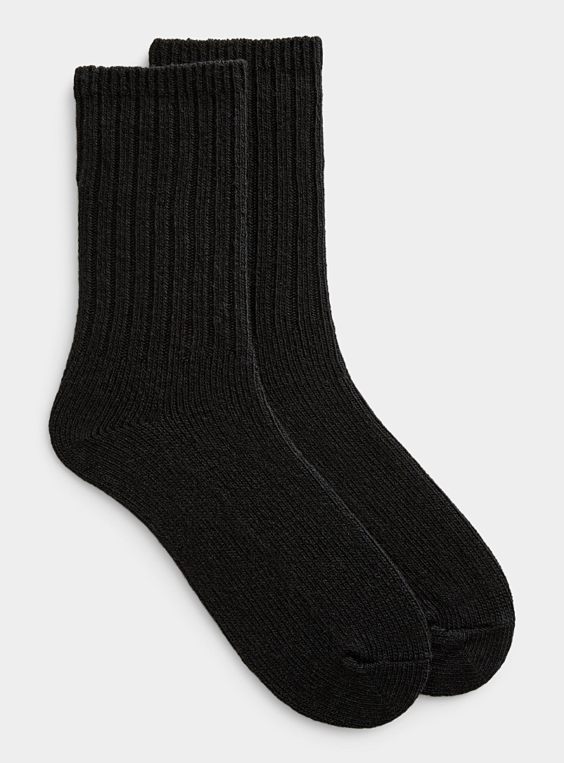 Le 31 Black Ribbed lambswool socks for men