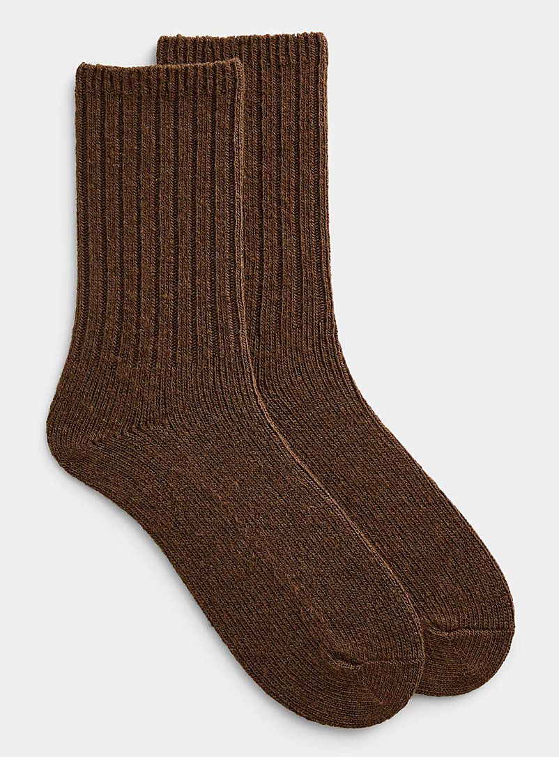 Le 31 Brown Ribbed lambswool socks for men