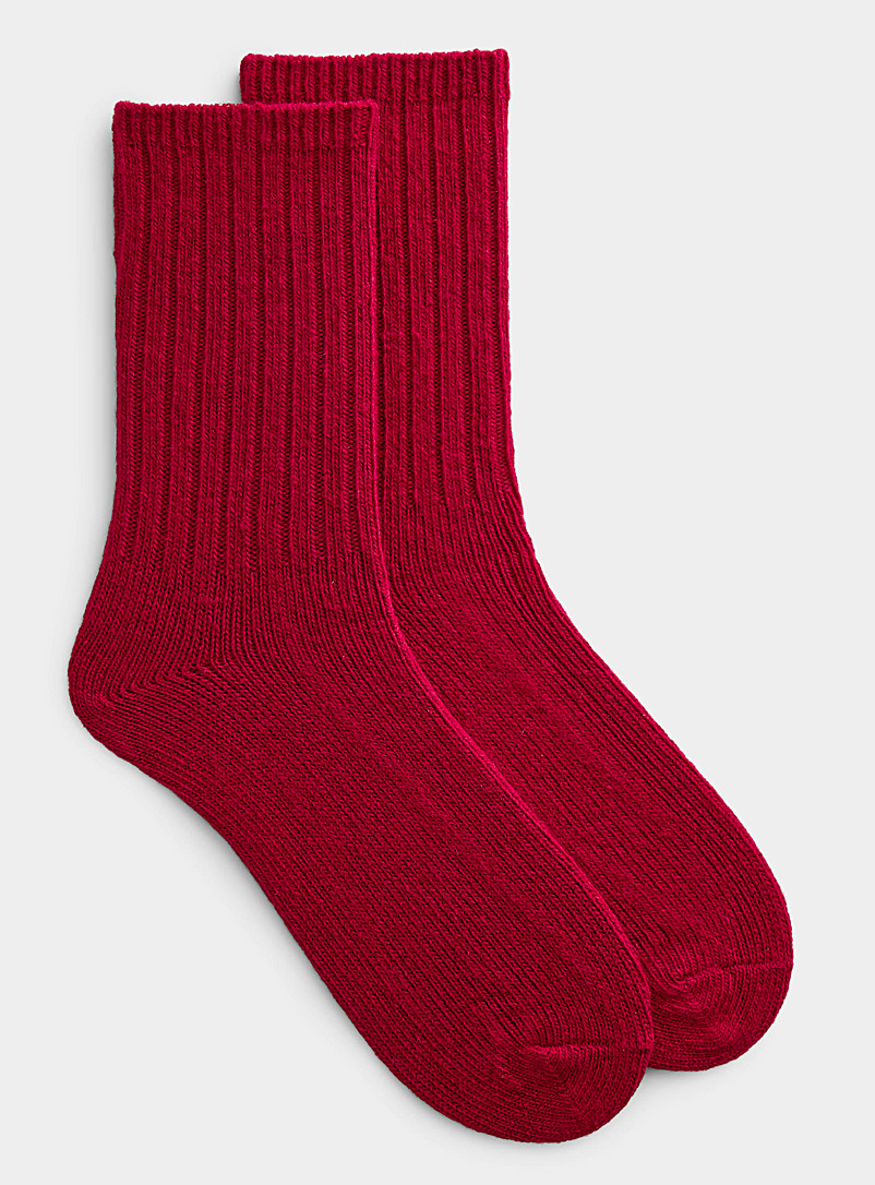 Le 31 Cherry Red Ribbed lambswool socks for men