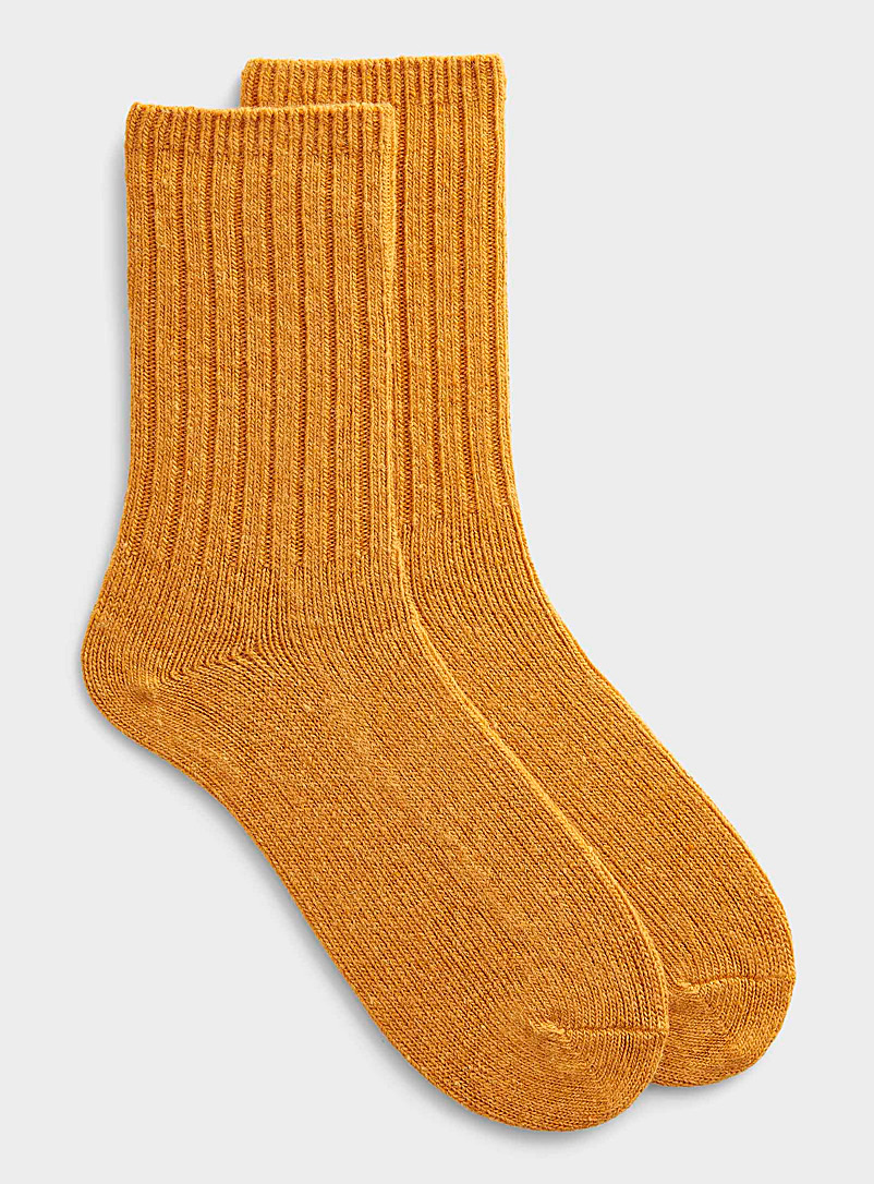 Le 31 Medium Yellow Ribbed lambswool socks for men