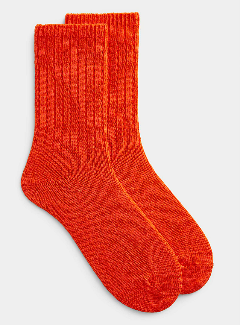 Le 31 Orange Ribbed lambswool socks for men