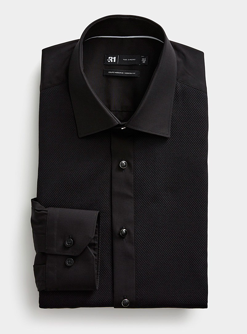 Le 31 Black Diamond jacquard tuxedo shirt Modern fit for men