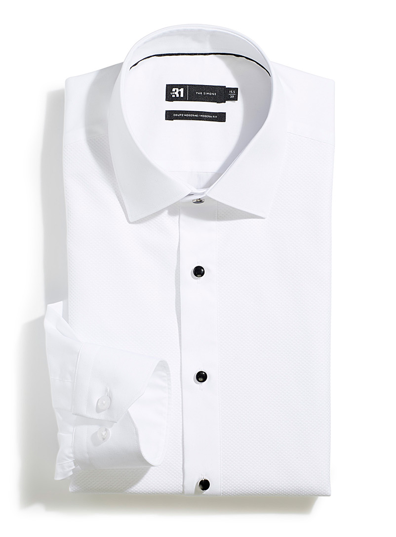 Le 31 White Diamond jacquard tuxedo shirt Modern fit for men