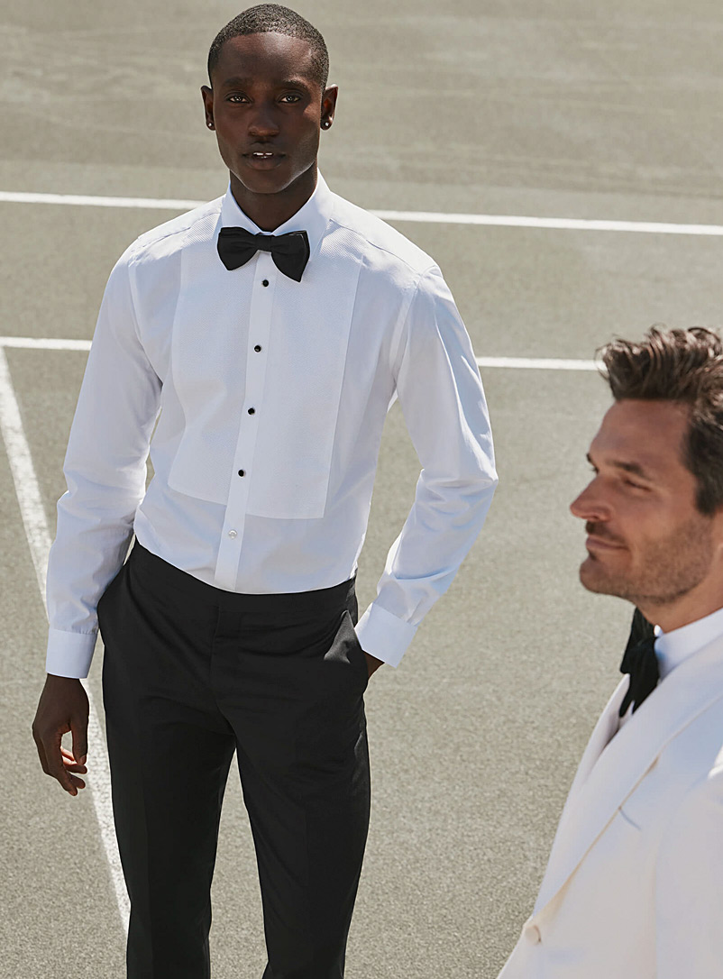 Le 31 White Jacquard bib tuxedo shirt Modern fit for men