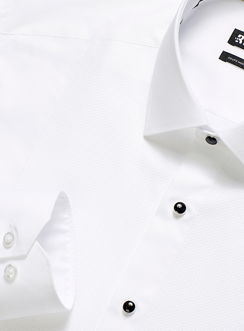 Le 31 White Diamond jacquard tuxedo shirt Modern fit for men