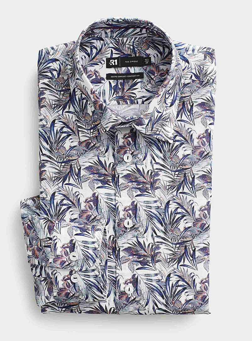 Le 31: La chemise feuillage tropical Coupe confort Blanc à motifs pour homme
