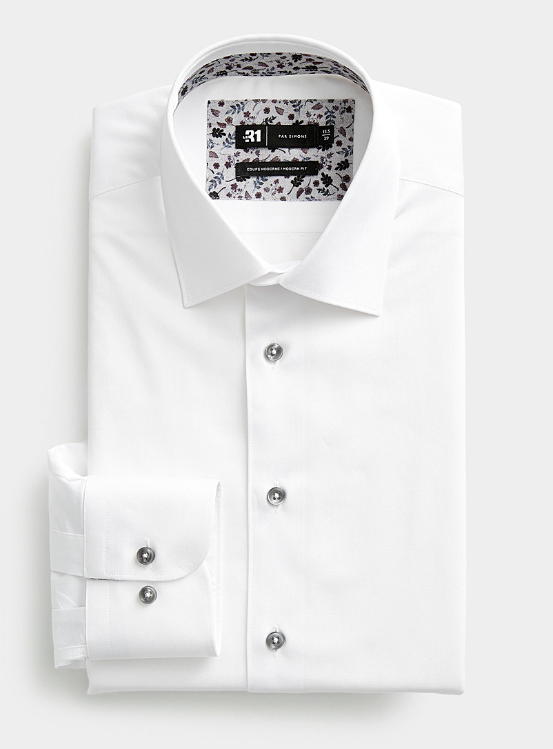 Le 31 White Stretch twill shirt Modern fit for men