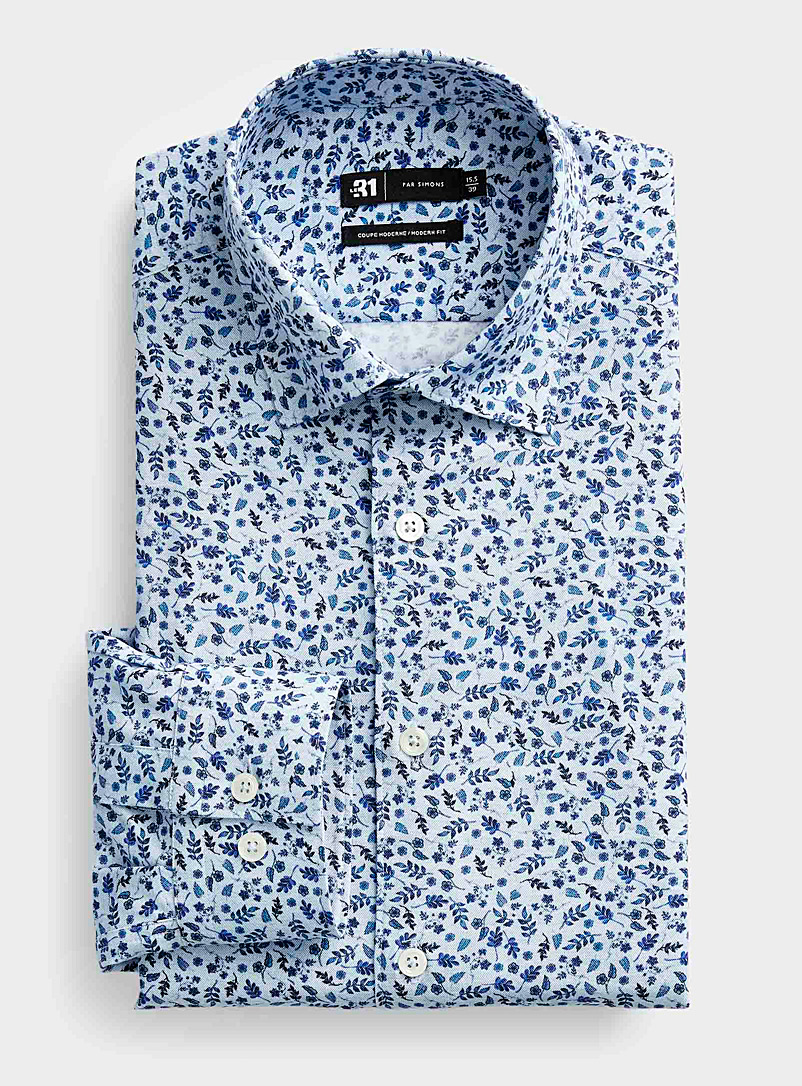 Le 31 Blue Monochrome botanic shirt Modern fit for men