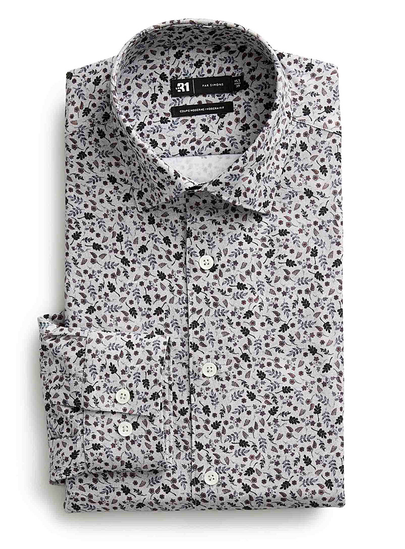 Le 31 Dark Grey Monochrome botanic shirt Modern fit for men