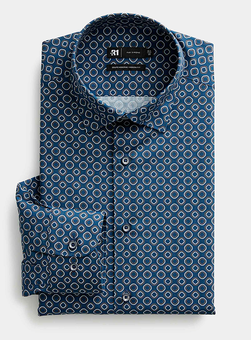Le 31 Patterned Blue Cubic circle shirt Modern fit for men