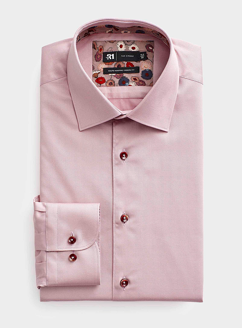 Le 31 Pink Stretch twill solid shirt Modern fit for men