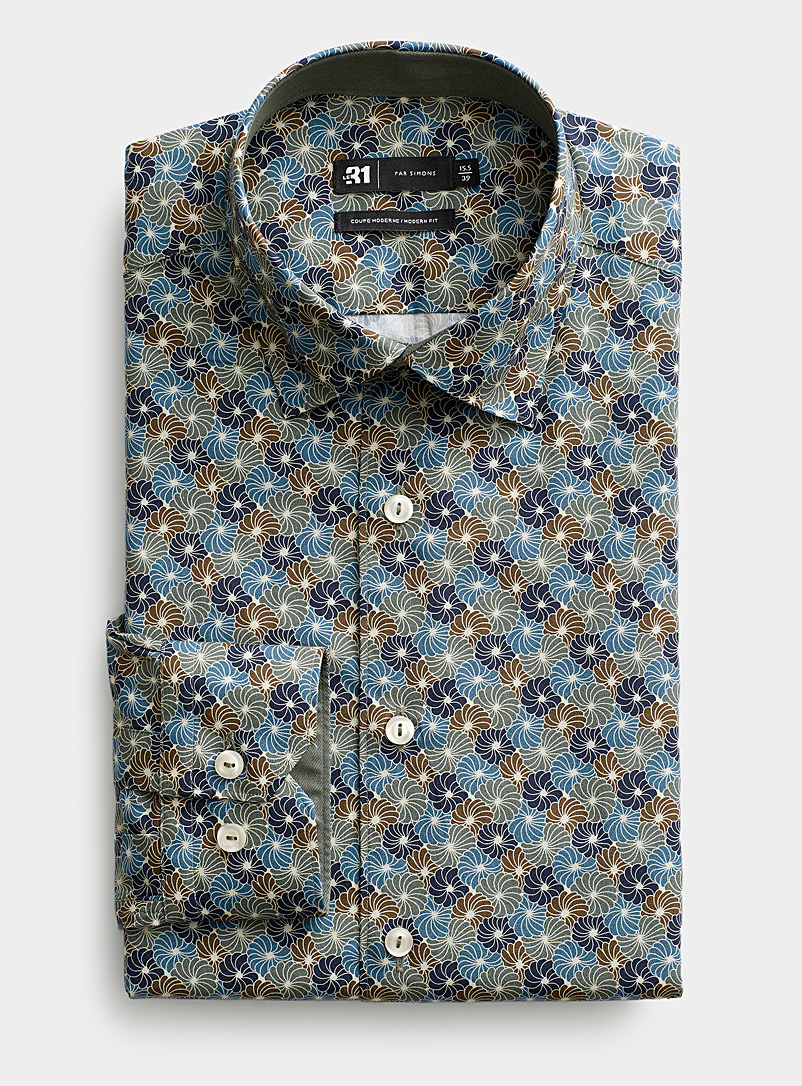 Le 31 Patterned Blue Floral mosaic shirt Modern fit for men