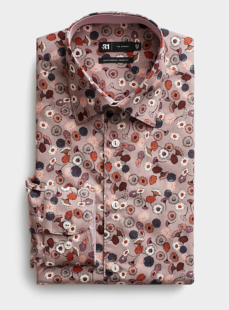 Le 31 Pink Cut flowers shirt Modern fit for men