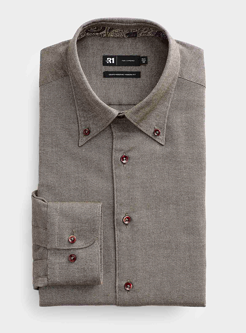Le 31 Mossy Green Semi-plain olive shirt Modern fit for men