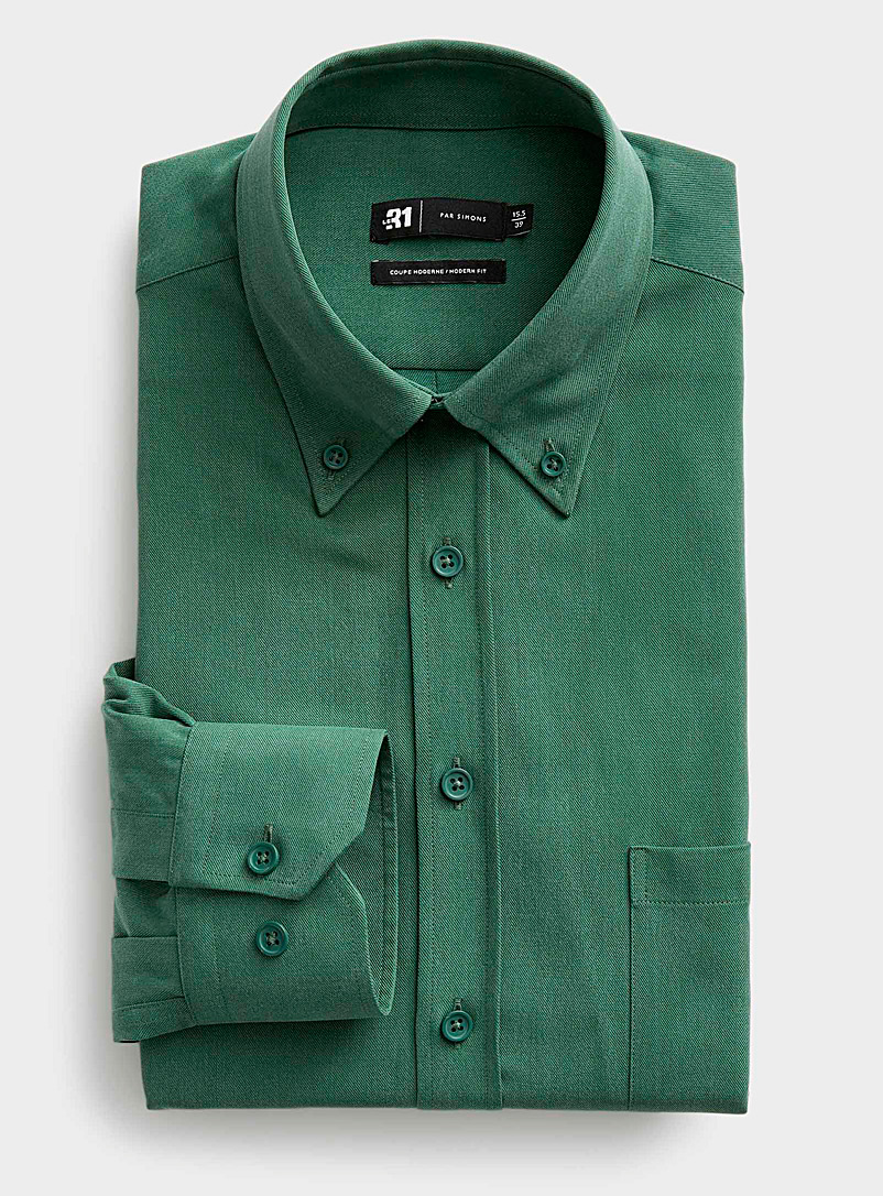 Le 31: La chemise twill souple Coupe moderne Vert pour homme