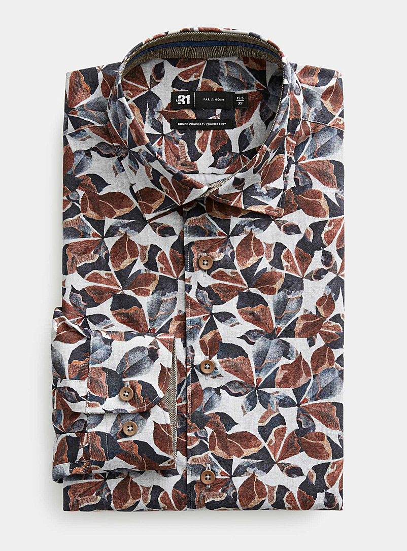 Le 31 Patterned Blue Cutout nature shirt Comfort fit for men