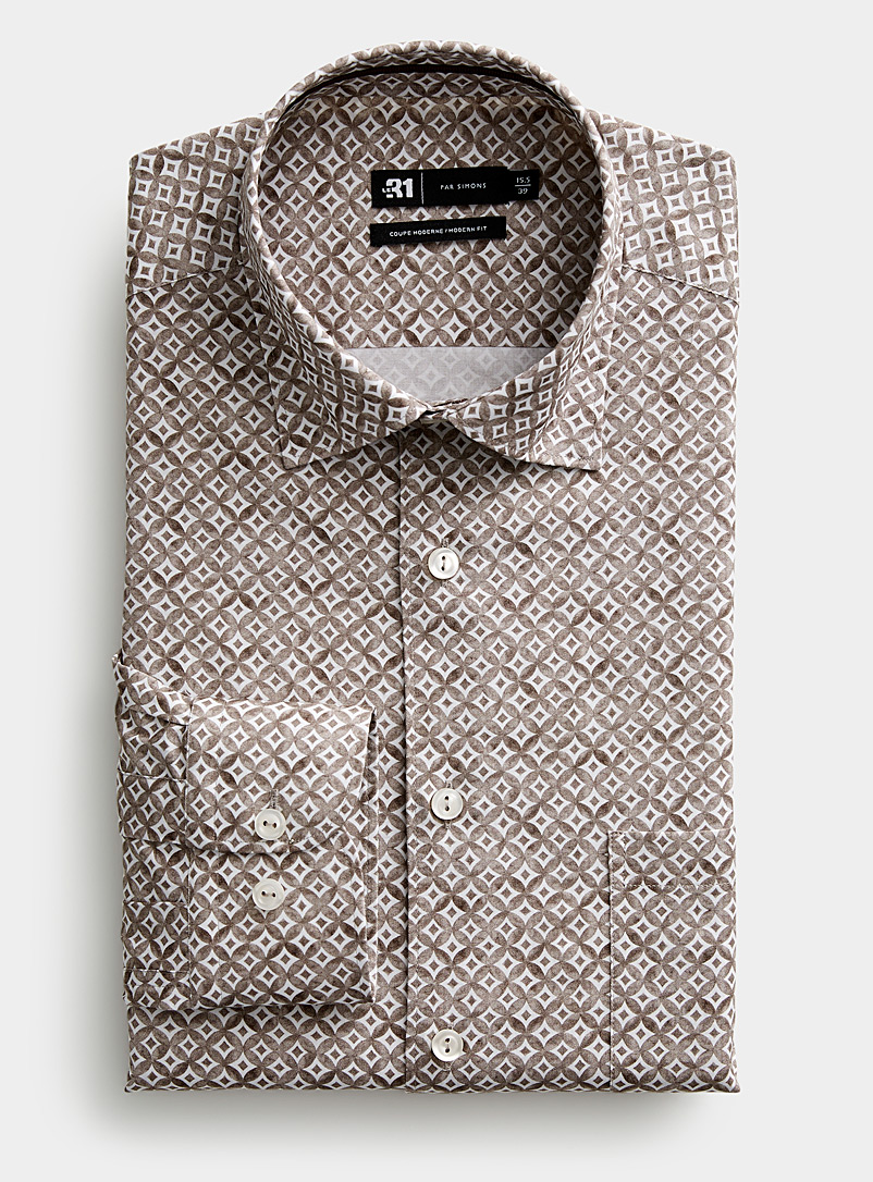 Le 31 Brown Mediterranean mosaic shirt Modern fit for men