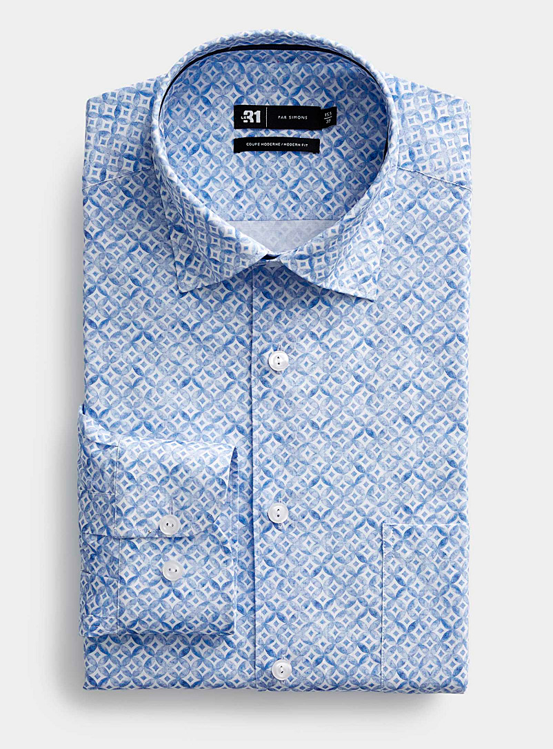 Le 31 Baby Blue Mediterranean mosaic shirt Modern fit for men