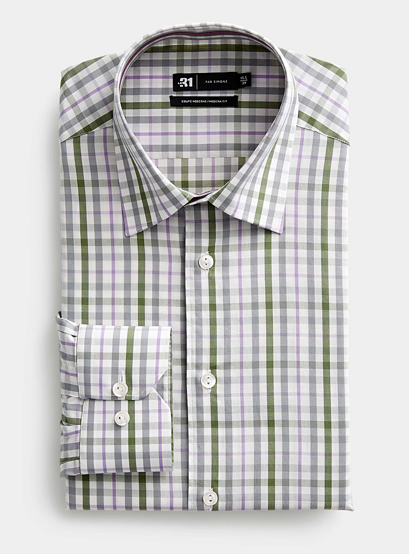 Le 31 Green Refreshing check shirt Modern fit for men