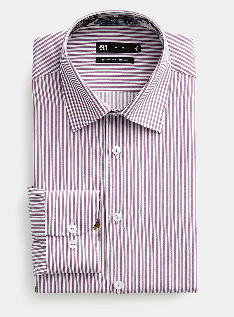Le 31 Patterned White Light mauve twin-stripe shirt Modern fit for men