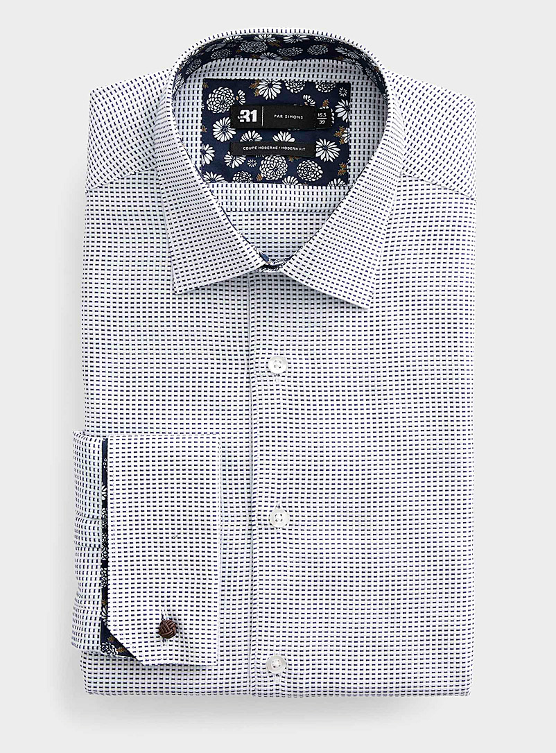 Le 31 Patterned White Dotted stripe shirt Modern fit for men