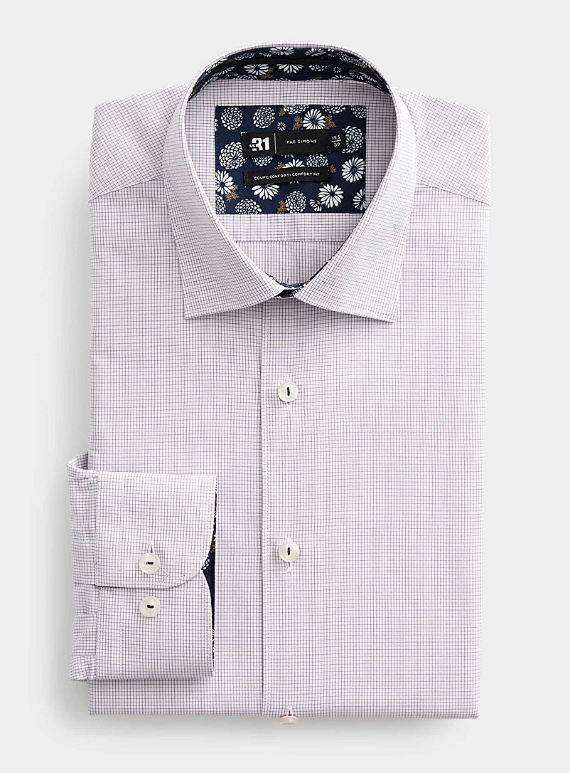 Le 31 Patterned White Mini-windowpane check shirt Comfort fit for men