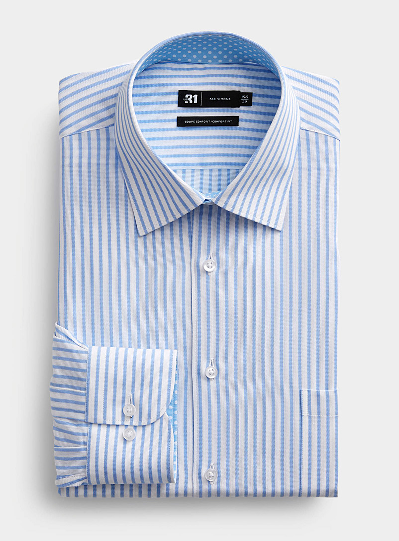Le 31: La chemise rayures binaires Coupe confort Bleu pour homme