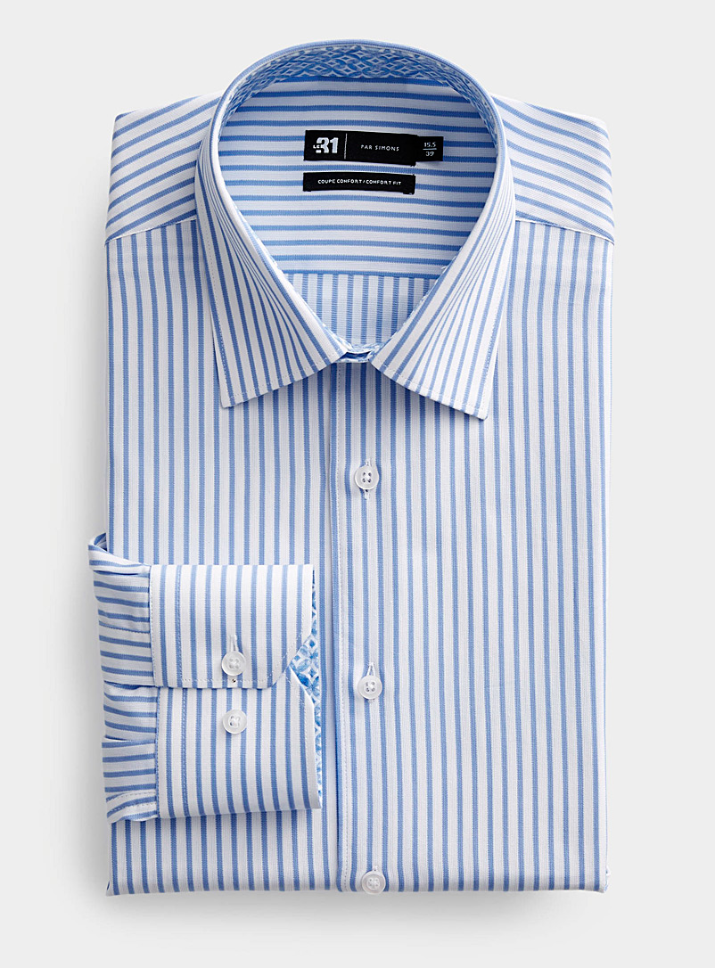Le 31: La chemise rayures binaires Coupe confort Bleu pâle-bleu poudre pour homme