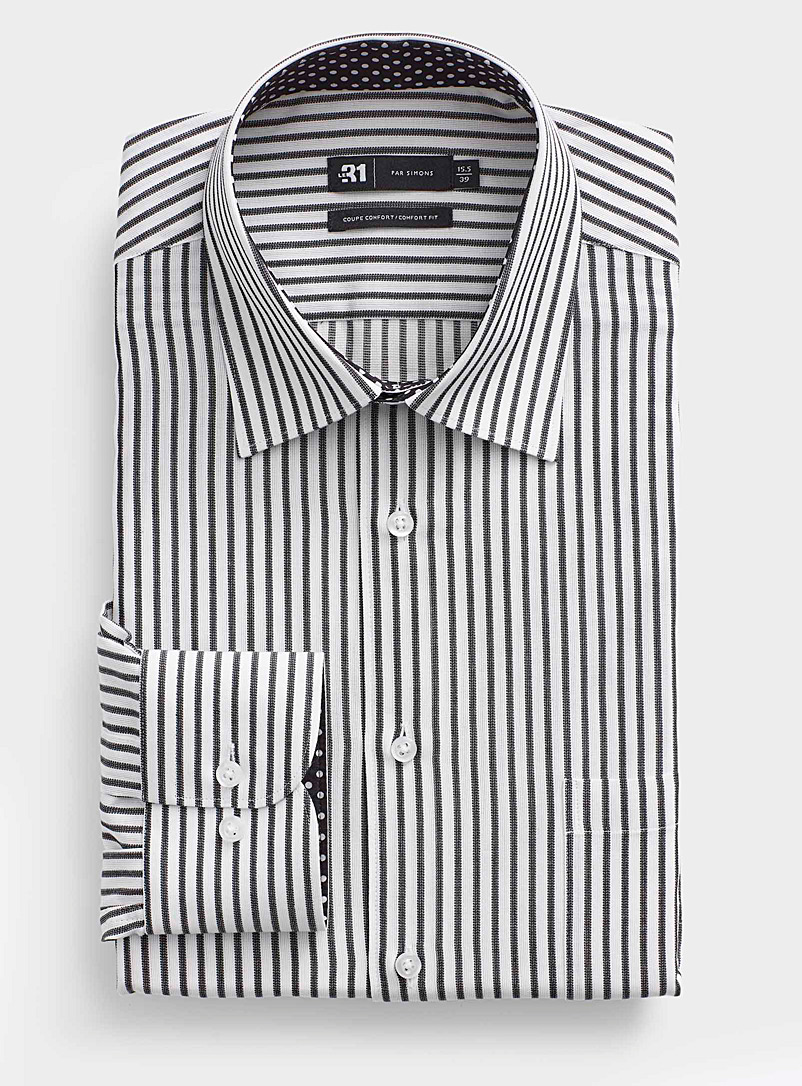 Le 31: La chemise rayures binaires Coupe confort Noir à motifs pour homme