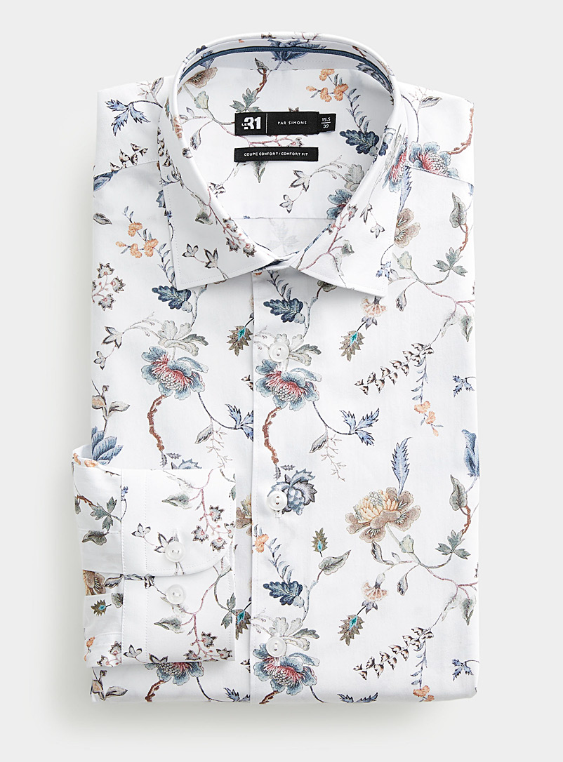 Le 31 Patterned White Winter garden shirt Comfort fit for men