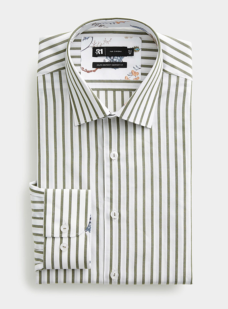 Le 31: La chemise rayures sauge Coupe confort Blanc à motifs pour homme