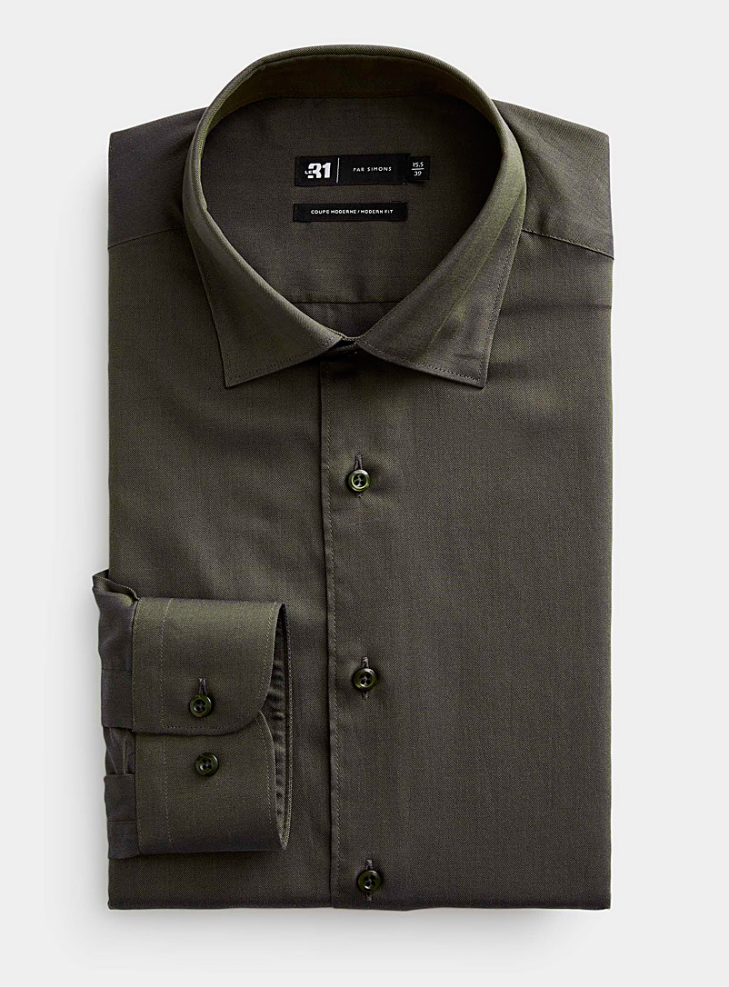 Le 31 Green Colourful satiny twill shirt Modern fit for men