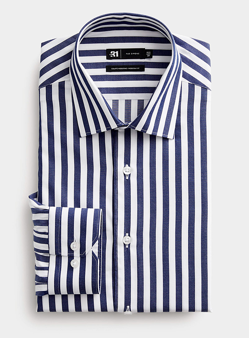 Le 31: La chemise rayures binaires contrastantes Coupe moderne Bleu moyen-ardoise pour homme