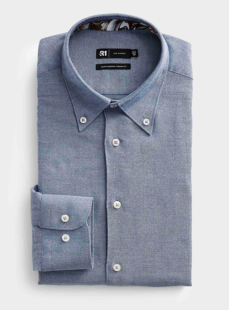 Le 31: La chemise flanelle microdamier Coupe moderne Bleu pâle-bleu poudre pour homme