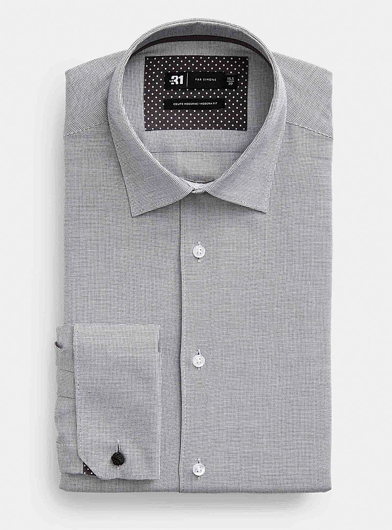 Le 31: La chemise microdamier jacquard Coupe moderne Noir à motifs pour homme