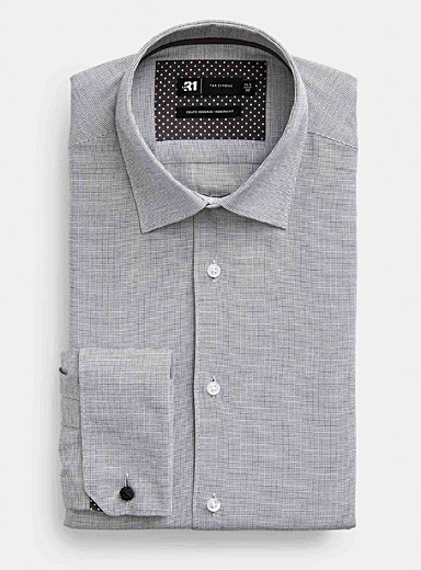 Le 31 Patterned Black Jacquard micro-check shirt Modern fit for men