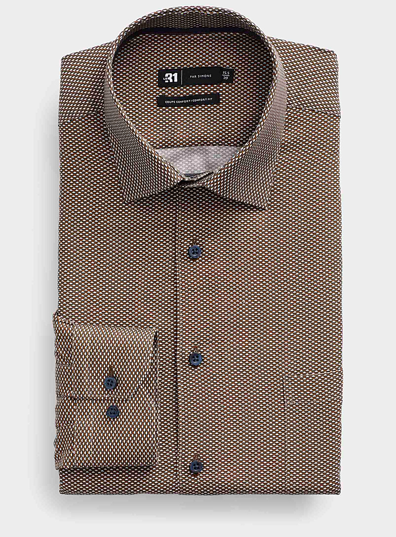 Le 31 Patterned Brown Optical mosaic shirt Comfort fit for men