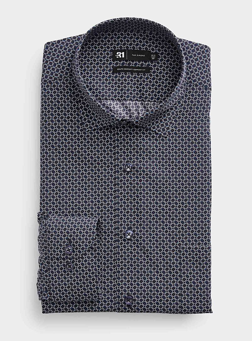 Le 31 Navy/Midnight Blue Retro check navy shirt Comfort fit for men