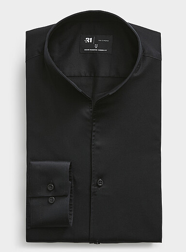 Tab-collar satiny twill shirt <b>Modern fit</b>