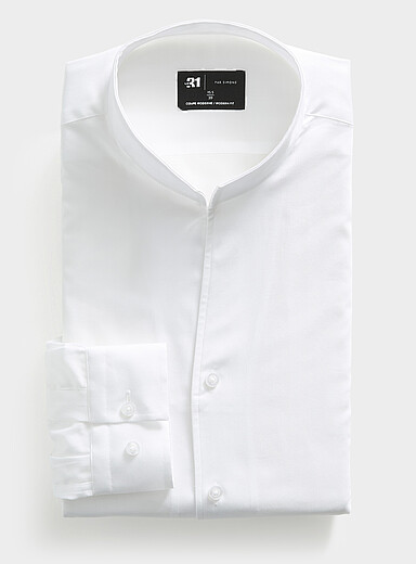 Le 31 White Tab-collar satiny twill shirt <b>Modern fit</b> for men