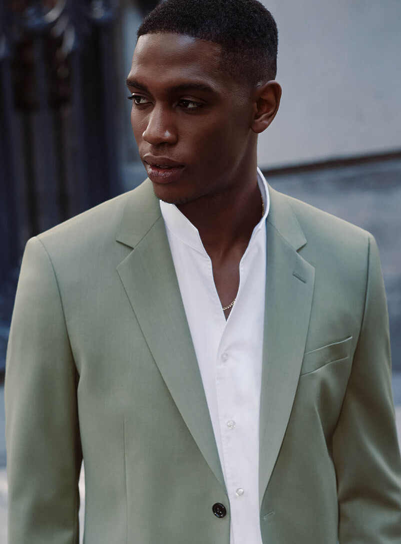 Le 31: La chemise twill satin&eacute; col philosophe <b>Coupe moderne</b> Blanc pour homme