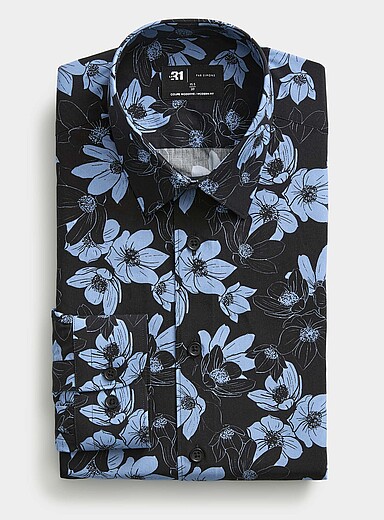 La chemise fleurs azur contraste <b>Coupe moderne</b>