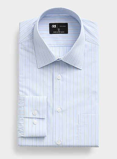 Le 31: La chemise rayures deux tons <b>Coupe ajust&eacute;e</b> Bleu p&acirc;le - Bleu ciel pour homme
