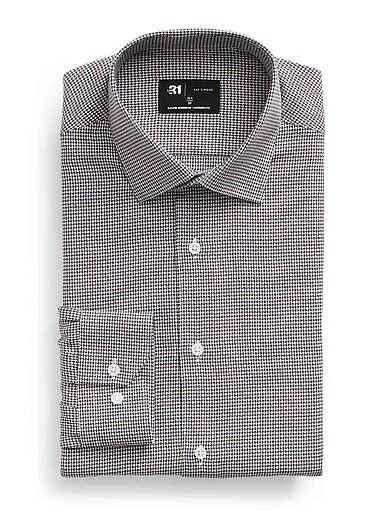 Le 31: La chemise pied-de-poule bicolore <b>Coupe confort</b> Brun pour homme