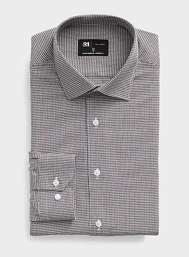 Le 31 Brown Two-tone houndstooth shirt <b>Modern fit</b> for men