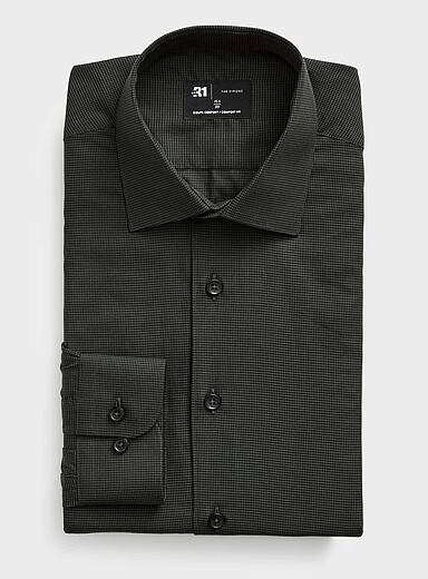 Le 31: La chemise mini pied-de-poule <b>Coupe confort</b> Vert fonc&eacute; - Mousse pour homme