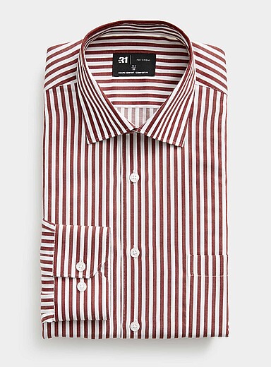 Le 31: La chemise rayures argile <b>Coupe confort</b> Cuivre - Rouille pour homme