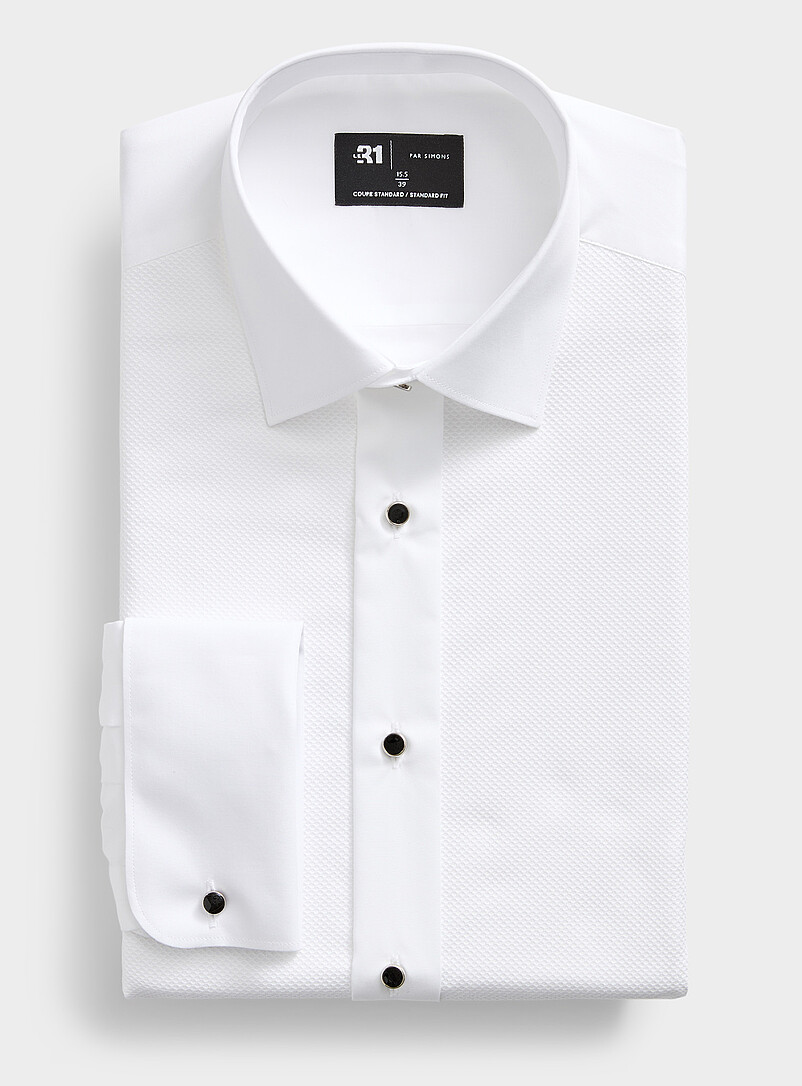 Le 31: La chemise plastron alv&eacute;ole <b>Coupe standard</b> Blanc pour homme